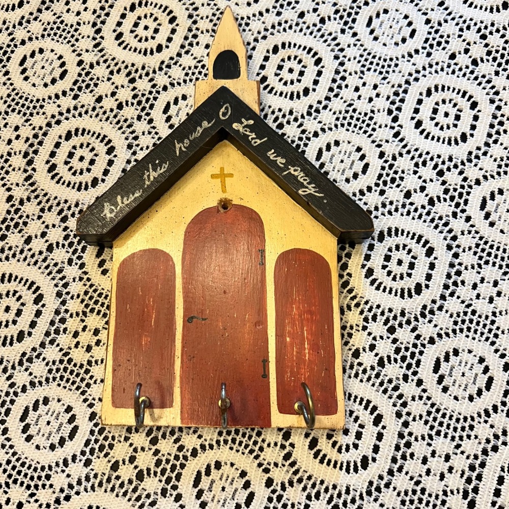 Vintage Hand Painted Wooden Church Key Hook | Cottage Faith Grandma